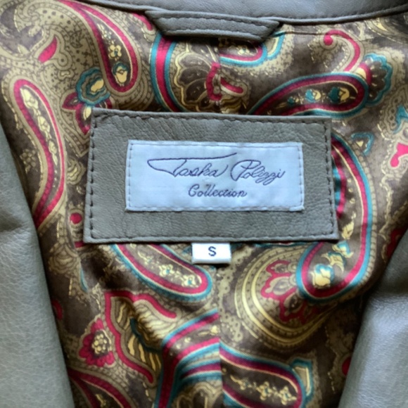 TASHA POLIZZI tan distressed leather moto style jacket Small - Picture 5 of 12
